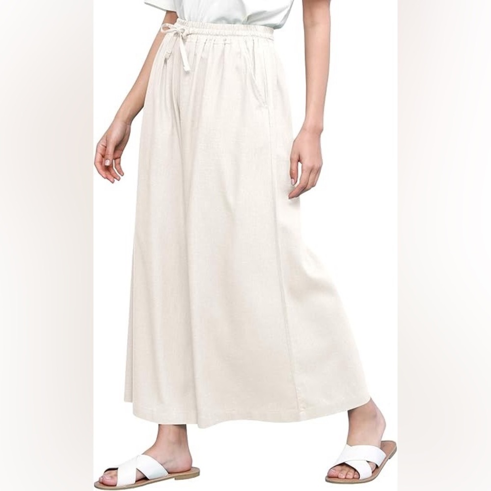Lock & Love White Elastic Linen Pants Size S